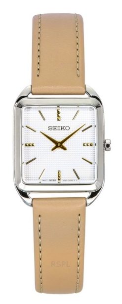 Seiko Analog Lederarmband Beige Zifferblatt Quarz SWR089P1 Damenuhr