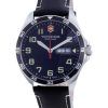 Überholte Victorinox Fieldforce Leder schwarzes Zifferblatt Quarz 241846 100M Herrenuhr