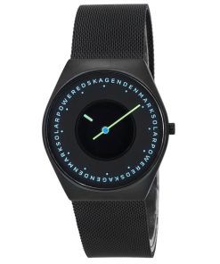 Überholte Skagen Grenen Solar Halo Midnight Edelstahlgewebe schwarzes Zifferblatt SKW6874 Herrenuhr