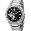 Überholte Maserati Stile Open Heart schwarzes Zifferblatt Edelstahl Automatik R8823142002 100M Herrenuhr