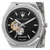 Überholte Maserati Stile Open Heart schwarzes Zifferblatt Edelstahl Automatik R8823142002 100M Herrenuhr