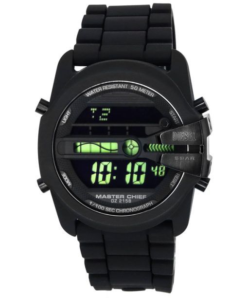 Generalüberholte Diesel Master Chief Digital Silikonarmband schwarzes Zifferblatt Quarz DZ2158 Herrenuhr