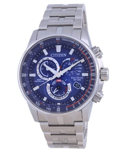 Überholte Citizen PCAT Funk-Chronograph mit blauem Zifferblatt und Eco-Drive-Taucheruhr CB5880-54L 200M für Herren