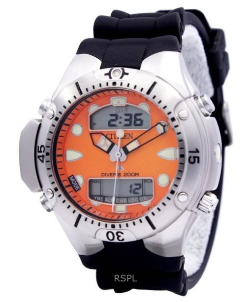 Überholte Citizen Promaster Aqualand Taucheruhr für Herren mit Kautschukarmband und orangefarbenem Zifferblatt, 200 m, JP1060-01