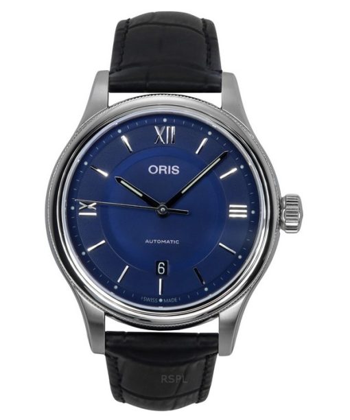 Oris Classic Date Lederarmband blaues Zifferblatt Automatik 01 733 7719 4075-07 5 20 35 Herrenuhr