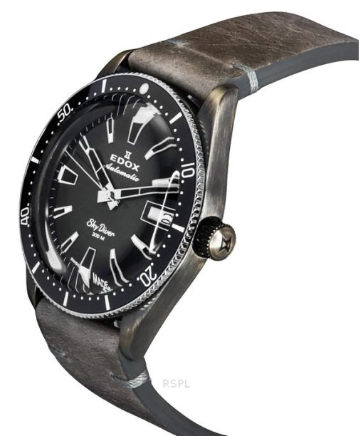 Edox Skydiver Limited Edition Lederarmband graues Zifferblatt Automatik Taucheruhr 80126 3VIN GDN 300M Herrenuhr