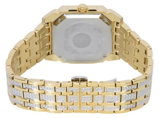 Bulova Octava Crystal Accents Goldfarbener Edelstahl Silbernes Zifferblatt Quarz 98A295 Herrenuhr