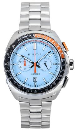 Bulova Racer Chronograph Edelstahl blaues Zifferblatt Quarz 98B432 100M Herrenuhr