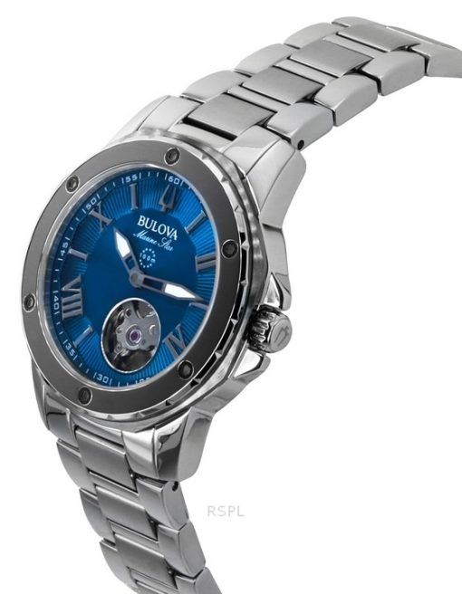 Bulova Marine Star Edelstahl Open Heart blaues Zifferblatt Automatik 98L317 100M Damenuhr