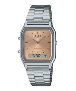 Casio Vintage Analog-Digital-Uhr mit hellem Kupfer-Zifferblatt und Dualzeit-Quarz AQ-230A-4AMQY, Unisex