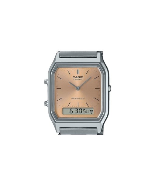 Casio Vintage Analog-Digital-Uhr mit hellem Kupfer-Zifferblatt und Dualzeit-Quarz AQ-230A-4AMQY, Unisex