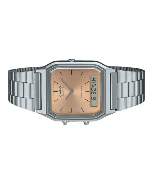 Casio Vintage Analog-Digital-Uhr mit hellem Kupfer-Zifferblatt und Dualzeit-Quarz AQ-230A-4AMQY, Unisex