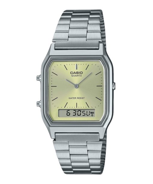 Casio Vintage Analog-Digital-Armbanduhr mit hellem Champagner-Zifferblatt, Quarz, AQ-230A-9AMQY, Unisex