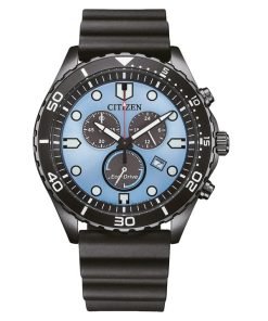 Citizen Eco-Drive Chronograph Polyurethan-Armband blaues Zifferblatt AT2567-18L 100M Herrenuhr