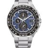 Citizen Eco-Drive Funkgesteuerter GMT Chronograph Super Titanium Blaues Zifferblatt AT8238-84L 100M Herrenuhr