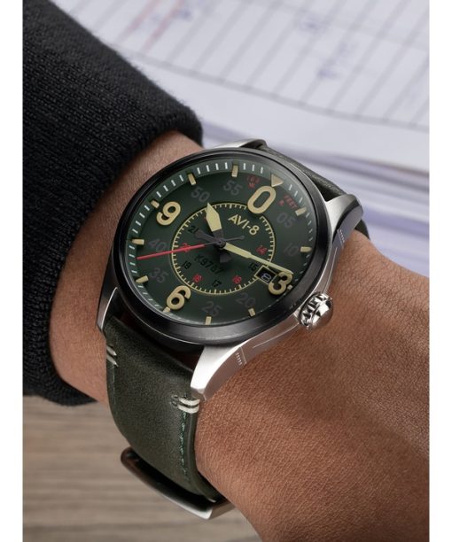 AVI-8 Spitfire Smith Reading Lederarmband grünes Zifferblatt Automatik AV-4090-03 Herrenuhr