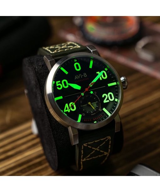 AVI-8 Dambuster Chadwick Meca-Quartz Waldgrünes Lederarmband Grünes Zifferblatt AV-4113-02 Herrenuhr