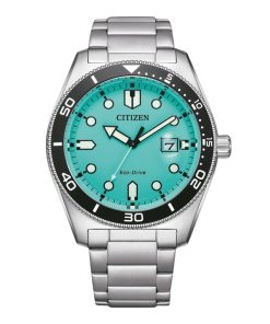 Citizen Marine Edelstahl türkises Zifferblatt Eco-Drive AW1760-81W 100M Herrenuhr