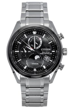 Citizen Tsuki-Yomi Funkgesteuerte Mondphase Super Titanium Schwarzes Zifferblatt Eco-Drive BY1018-80E 100M Herrenuhr