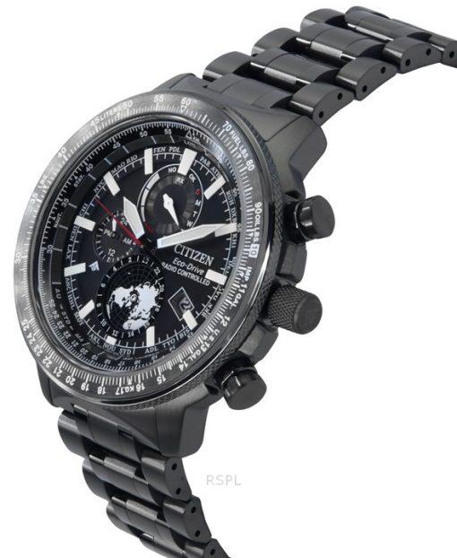 Citizen Promaster Geo Trekker Edelstahl schwarzes Zifferblatt Eco-Drive BY3005-56G 200M Herren-Fliegeruhr