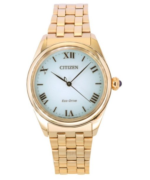 Citizen L Roségoldfarbene Edelstahluhr mit hellgrünem Zifferblatt und Eco-Drive-Funktion EM1143-81X für Damen