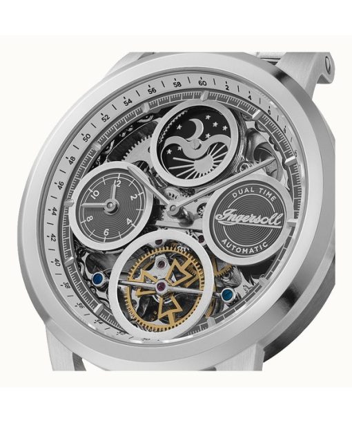 Ingersoll The Arc Mondphase Edelstahl Silber Skelett Zifferblatt Automatik I16002 Herrenuhr