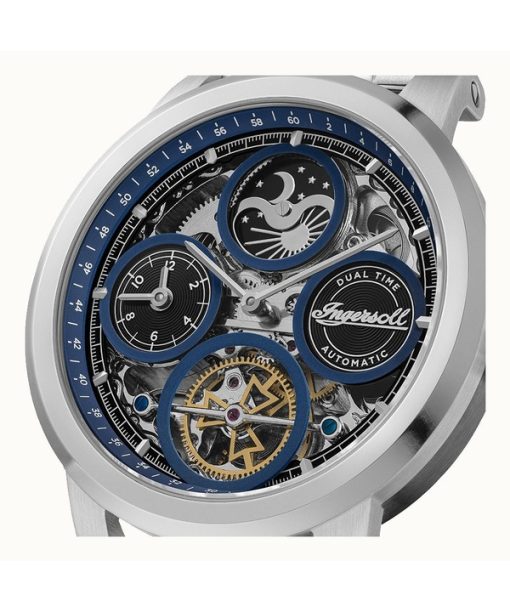 Ingersoll The Arc Mondphase Edelstahl Blaues Skelett-Zifferblatt Automatik I16003 Herrenuhr