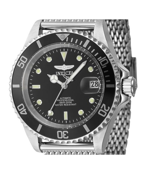 Invicta Pro Diver Edelstahl schwarzes Zifferblatt automatische Taucheruhr 47720 200M Herrenuhr