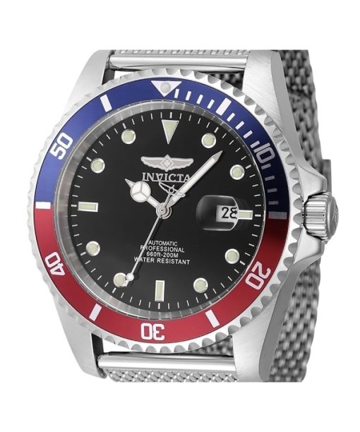 Invicta Pro Diver Edelstahl Blaue und rote Pepsi-Lünette Schwarzes Zifferblatt Automatische Taucheruhr 47965 200M Herrenuhr