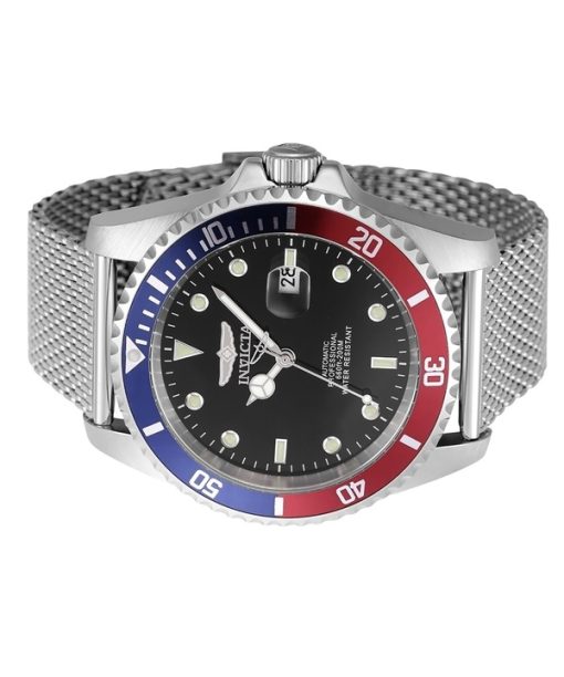 Invicta Pro Diver Edelstahl Blaue und rote Pepsi-Lünette Schwarzes Zifferblatt Automatische Taucheruhr 47965 200M Herrenuhr