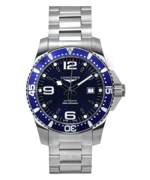 Longines Hydroconquest Edelstahl Sunray blaues Zifferblatt automatische Taucheruhr L3.781.4.96.6 300M Herrenuhr