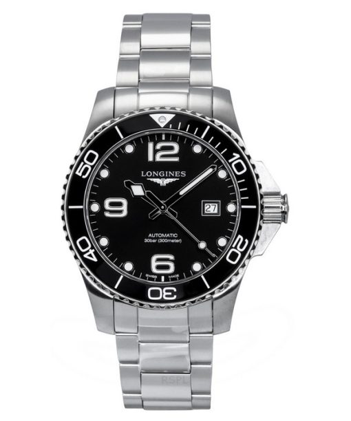 Longines Hydroconquest Edelstahl Sunray schwarzes Zifferblatt automatische Taucheruhr L3.782.4.56.6 300M Herrenuhr