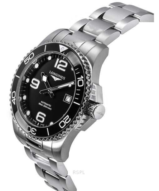 Longines Hydroconquest Edelstahl Sunray schwarzes Zifferblatt automatische Taucheruhr L3.782.4.56.6 300M Herrenuhr