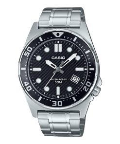 Casio Standard Analog Edelstahl schwarzes Zifferblatt Quarz MTD-135D-1AV Herrenuhr