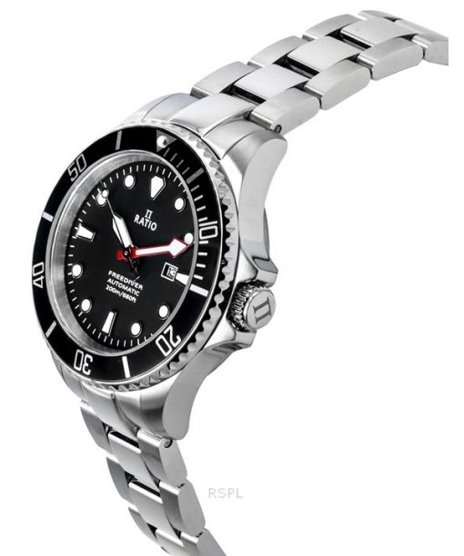 Ratio FreeDiver Saphir Edelstahl schwarzes Zifferblatt Automatik RTFL831 200M Damenuhr