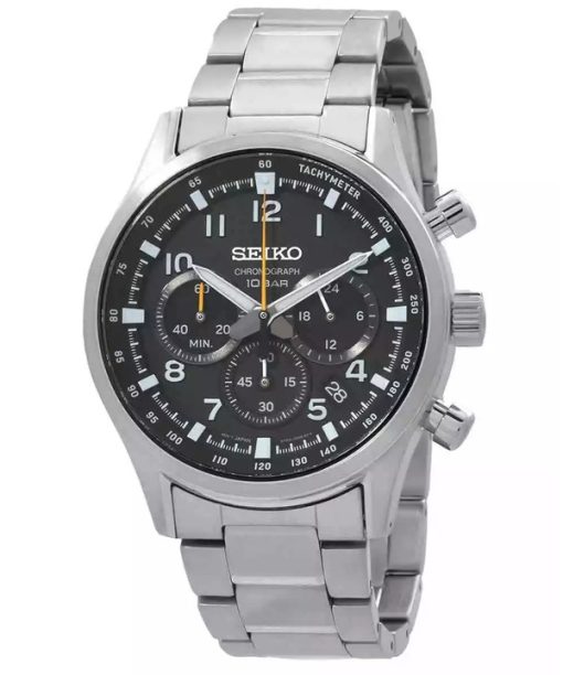 Seiko Discover More Sport Chronograph Edelstahl schwarzes Zifferblatt Quarz SSB447P1 100M Herrenuhr