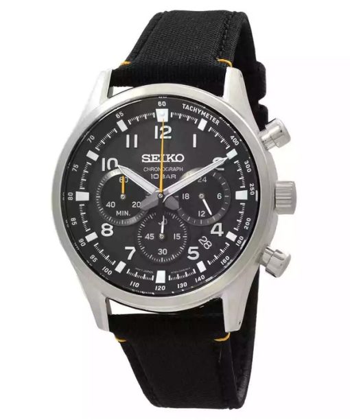 Seiko Discover More Sport Chronograph Nylonarmband schwarzes Zifferblatt Quarz SSB449P1 100M Herrenuhr