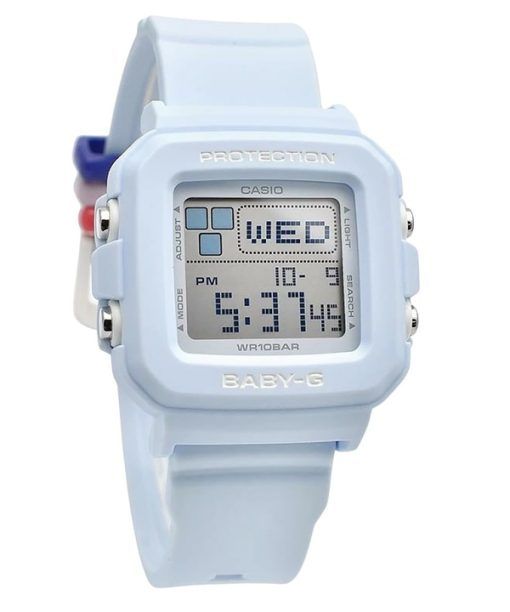 Casio Baby-G Plus Digitaluhr mit hellblauem Harzarmband, Quarz, BGD-10L-2, 100 m, für Damen mit zusätzlichen Bandschlaufen