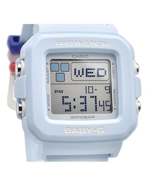 Casio Baby-G Plus Digitaluhr mit hellblauem Harzarmband, Quarz, BGD-10L-2, 100 m, für Damen mit zusätzlichen Bandschlaufen