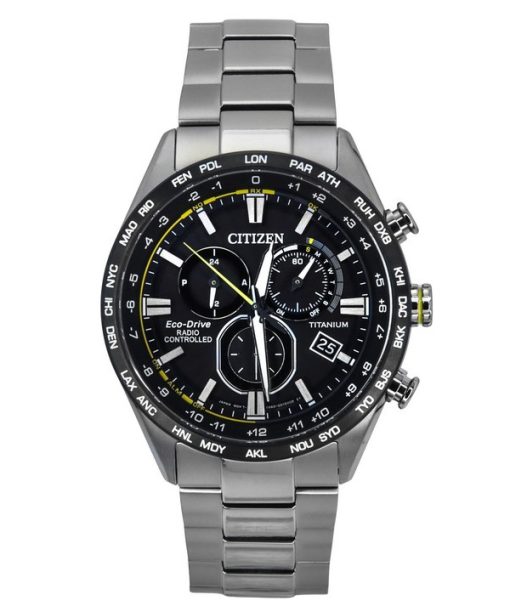 Citizen Funk-Chronograph Super Titanium schwarzes Zifferblatt Eco-Drive CB5947-80E 100M Herrenuhr