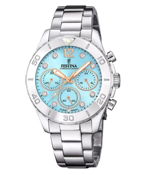 Festina Boyfriend Chronograph KristAlle Akzente Blaues Zifferblatt Quarz F20603-4 100M Damenuhr