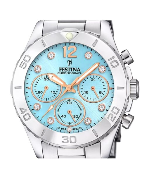 Festina Boyfriend Chronograph KristAlle Akzente Blaues Zifferblatt Quarz F20603-4 100M Damenuhr