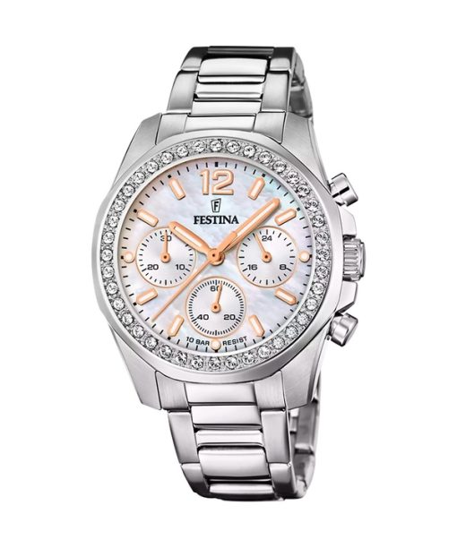 Festina Rainbow Chronograph KristAlle Akzente Perlmutt Zifferblatt Quarz F20606-1 100M Damenuhr