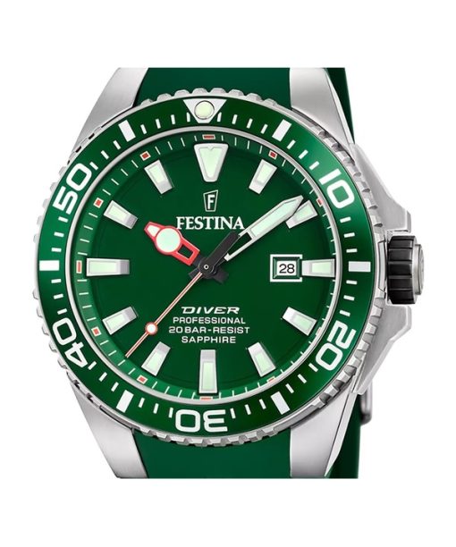 Festina The Originals F20664-2 200M Herrenuhr mit Kautschukarmband und grünem Zifferblatt