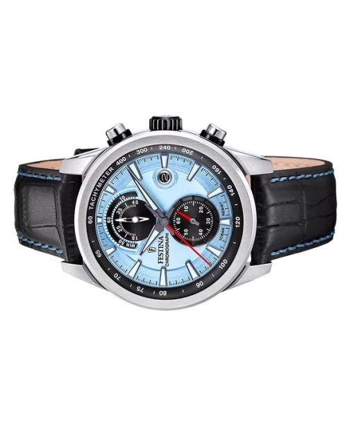 Festina Timeless Chronograph Lederarmband blaues Zifferblatt Quarz F20695-2 100M Herrenuhr