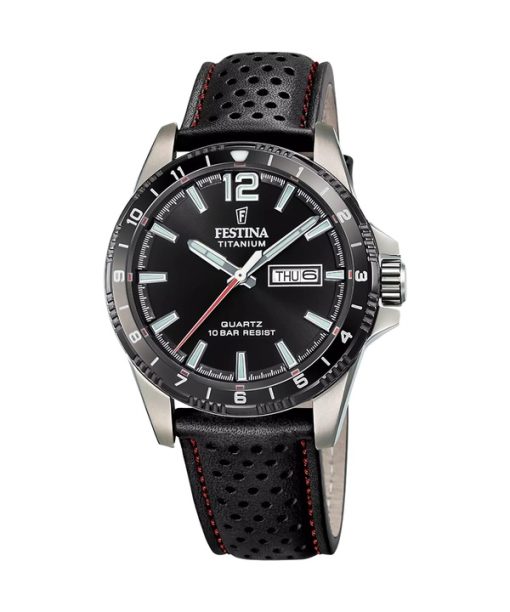 Festina Titan Lederarmband schwarzes Zifferblatt Quarz F20699-4 100M Herrenuhr