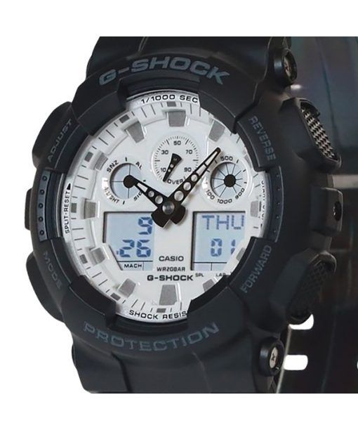 Casio G-Shock Analog-Digital-Harzarmband weißes Zifferblatt Quarz GA-100WD-1A 200M Herrenuhr