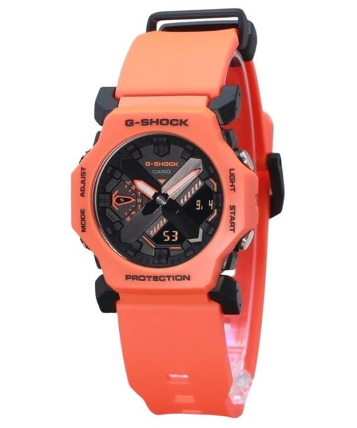 Casio G-Shock Analog-Digital-Herrenuhr mit orangefarbenem Harzarmband und schwarzem Zifferblatt, Quarz GA-2300FL-4A 200M