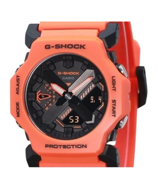 Casio G-Shock Analog-Digital-Herrenuhr mit orangefarbenem Harzarmband und schwarzem Zifferblatt, Quarz GA-2300FL-4A 200M