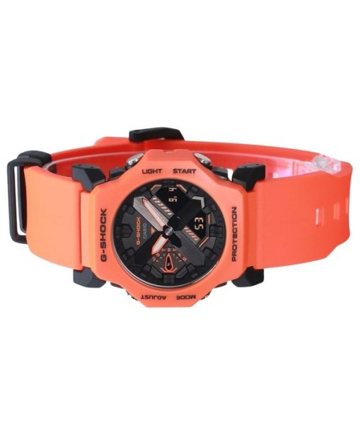 Casio G-Shock Analog-Digital-Herrenuhr mit orangefarbenem Harzarmband und schwarzem Zifferblatt, Quarz GA-2300FL-4A 200M